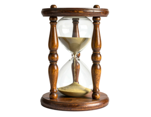 Vintage wooden hourglass with sand falling