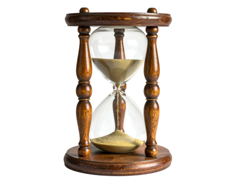 Vintage wooden hourglass with sand falling