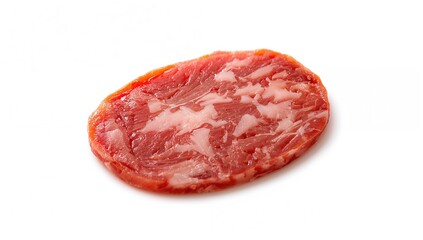 Piece of delicious salami against a white backdrop