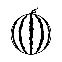 Whole watermelon with rind stripe pattern rendered in bold contour style, fresh summer fruit depicted as clean line art vector