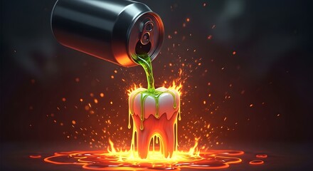 soda can damage tooth – corrosive green soda melts enamel in vivid decay