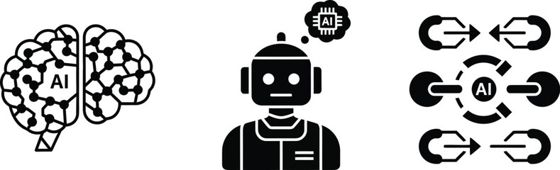 Machine Office Icon Set – Artificial Intelligence and Workplace Technology