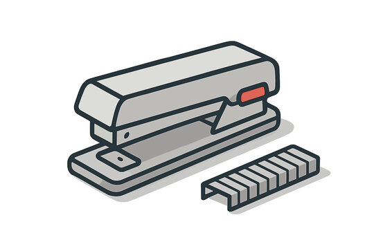 Isometric stapler and staple strip icon design for supplies