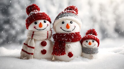 Fototapeta premium Christmas snowmen family in winter 