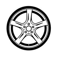 Obraz premium Five spoke car wheel rim icon minimal doodle automotive part illustration black outline vector design