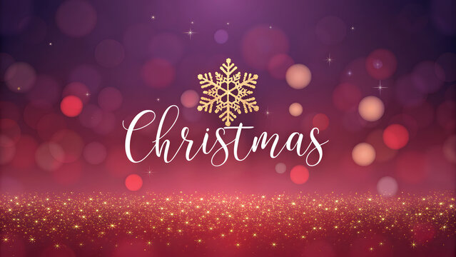 Elegant christmas greeting with golden snowflake and glowing bokeh lights