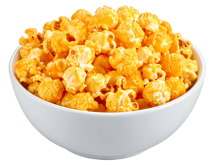 Delicious cheese popcorn in a white bowl