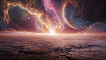 A captivating cosmic backdrop featuring a digital landscape and futuristic design elements, ideal for sci-fi themed projects