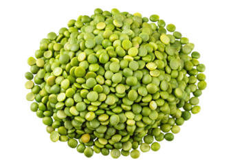 A pile of vibrant green split peas forming a circular mound isolated on transparent background