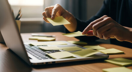 Sticky note organization on laptop