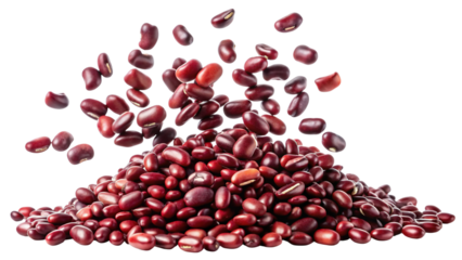 Pile of red kidney beans falling and cascading isolated on transparent background