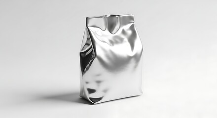Blank silver foil pouch packaging on a white background