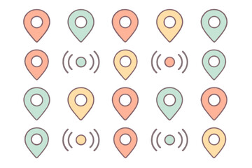Pastel colored map pin icons showing location signal variations