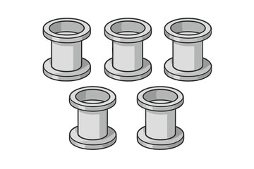 Isometric industrial pipe flange fittings set in neutral gray tones