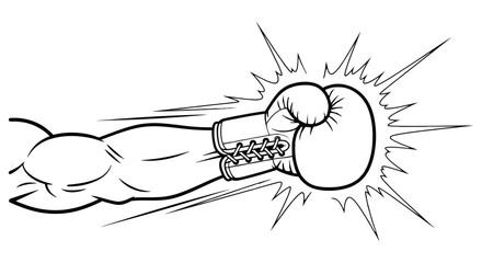 Boxing punch knockout red gloves strong arm vector illustration