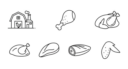 Chicken farm and chicken parts illustration vector design