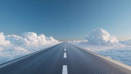 Obraz premium 3D illustration of an infinite road with clouds, potential for creative design applications