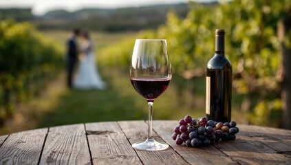 Fototapeta premium Wine Tasting Glass Set in a Vineyard, Ideal for Romantic Experiences