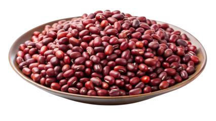 A generous bowl overflowing with small dark red adzuki beans isolated on transparent background