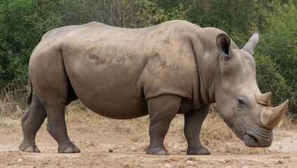 Naklejka premium White and black rhinoceros exhibit similar gray hues, showcasing their large size and stature, highlighting conservation challenges