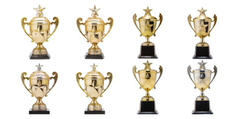 Golden Trophies Collection for Awards and Achievements, PNG set collection, isolated on transparent background