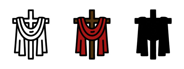 Christian Cross with Drapery in Three Graphic Styles on White Background