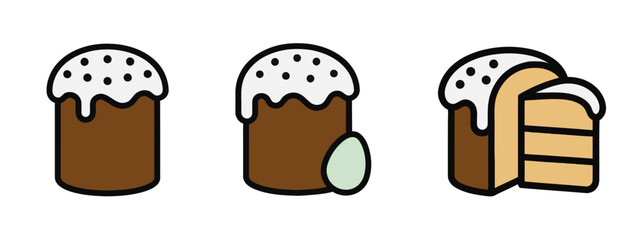 Three Icon Style Cakes With Icing and a Pale Green Egg Symbolizing a Spring Holiday