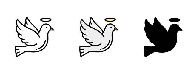Dove with Halo Icons Depicting Peace and Divinity on White