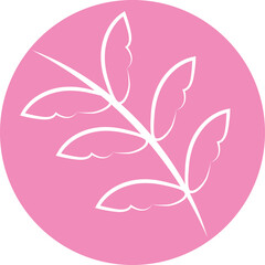 Simple white leaf branch illustration on a solid pink circle background vector graphic art