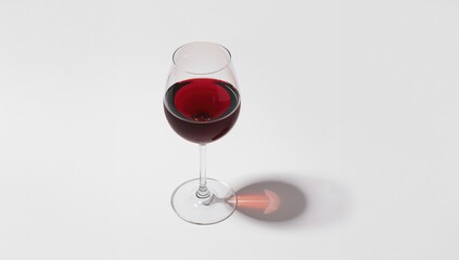 Fototapeta premium Red wine in a glass set against a plain white background, suitable for editorial header background