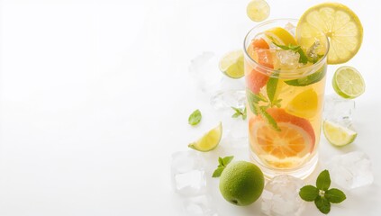 Fototapeta premium Summer tea featuring lemon, lime, mint, and ice, refreshing beverage choice