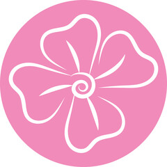 Simple Stylized White Flower Icon on Pink Circle Background Isolated Vector Graphic