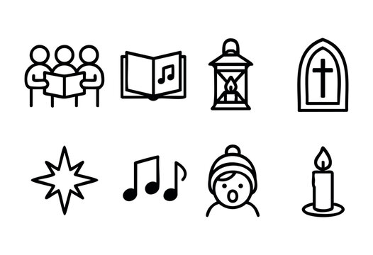 Christmas carolers are gathered together, singing joyful songs. A glowing lantern and a candle add warmth to the scene, surrounded by festive decorations.