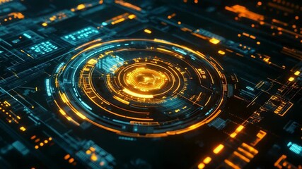 Digital circuit board with glowing data processing interface - Powered by Adobe