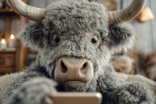 Anthropomorphic bull's morning tech joy. Morning bull smile. Crypto trading as a modern gamble or digital goldmine for ambitious dreamers. Bull's morning. Crypto market crash.