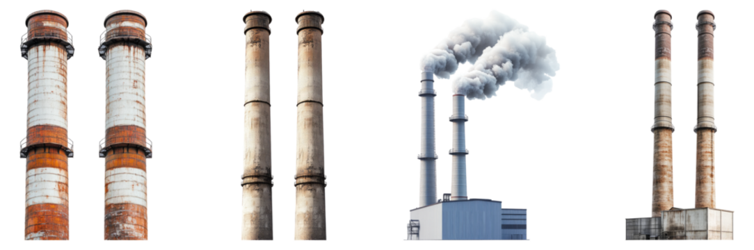Industrial Smokestacks with Emissions in Urban Environment