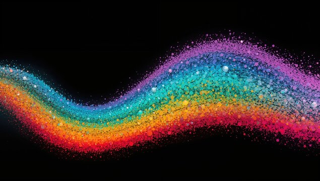 Vibrant wave of rainbow colors, orange, blue, teal, and white flowing in a psychedelic grainy gradient, suitable for a music cover or dance party poster - Powered by Adobe