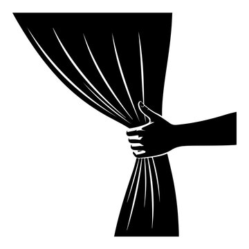 Hand pulling back a black curtain revealing a bright, exciting future ahead