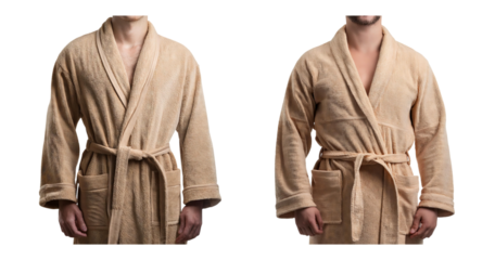 Two Male Models Wearing Soft Bathrobes with Pockets and Belts, PNG bundle collection, Isolated on Transparent Background