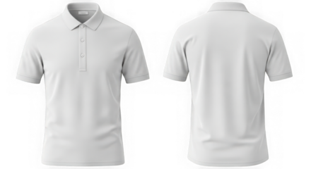 White short sleeve polo shirt front and back view isolated on transparent background