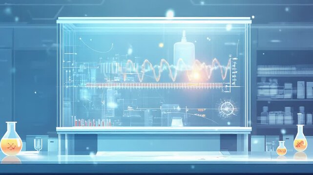 Futuristic laboratory analyzing data with holographic display