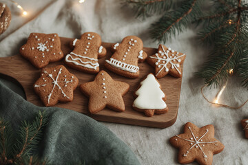 gingerbread cookies and christmas decorations