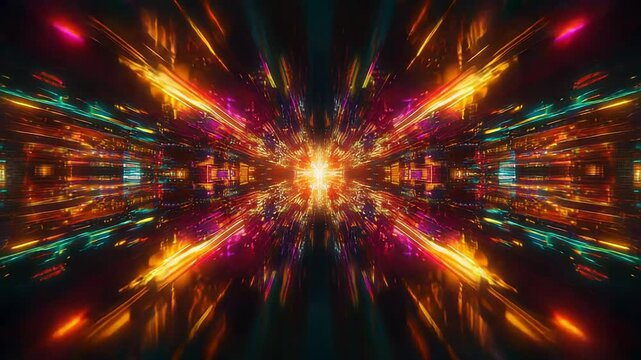 Abstract digital data flying through futuristic cyberspace tunnel