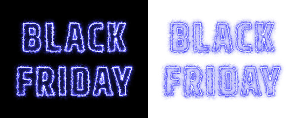 Black Friday glowing torch neon text design in blue on black and transparent background, modern sale typography for shopping promotions