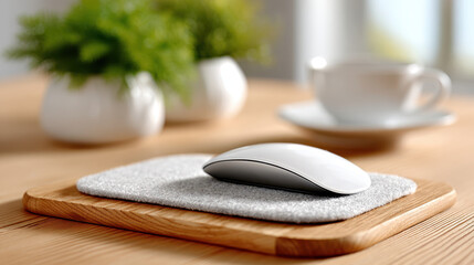 Ergonomic white mouse pad with rounded edges on wooden surface for office use