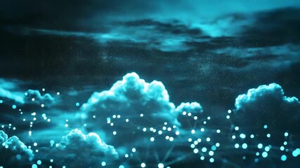 Cloud computing network connecting data across abstract digital sky - Powered by Adobe