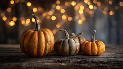 Orange gourds with textured stems on weathered wood pumpkins autumn