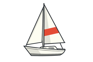 Minimalist sailboat design with white hull and red accent on sail