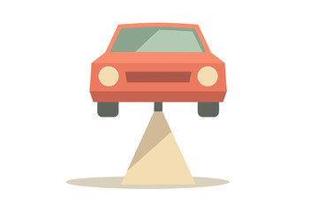 Automobile lifted on service hoist for inspection or repair