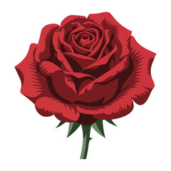 Vibrant Red Rose Blossom with Green Stem